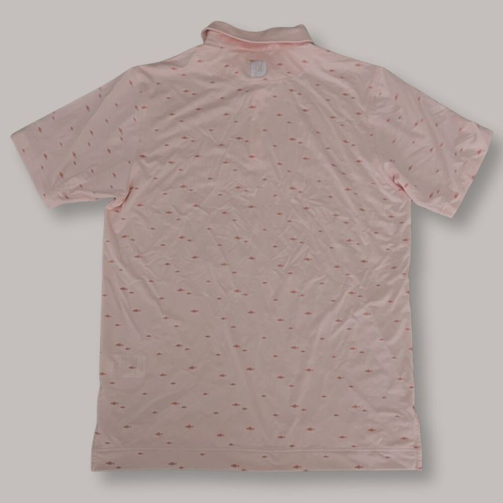 FootJoy School Of Fish Print Lisle Golf Polo Shirt In Quartz Pink Men's Medium - Picture 3 of 5